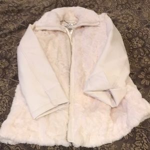 Dennis Basso faux leather and fur white coat Size S